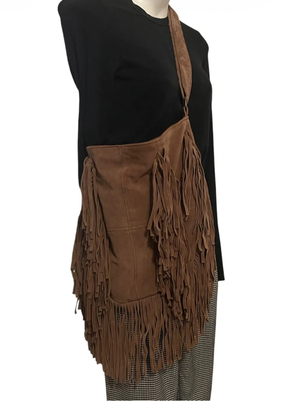 Brown Suede Women’s Unisex Fringe Crossbody Hobo Shoulder Boho Slouchy Purse Bag